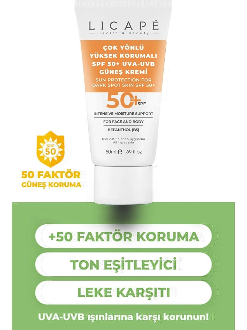 Çok Yönlü Yüksek Korumalı SPF 50+ UVA-UVB Güneş Kremi 50 ml