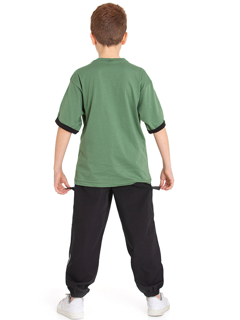 Haki Erkek Çocuk 2'li Takım (Jogger Paraşüt Pantolon+Tişört) P1167-69-2