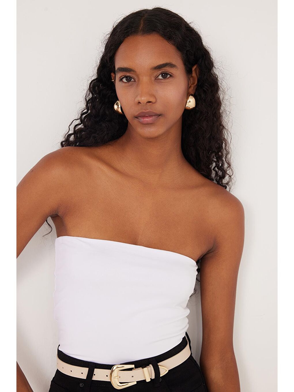 Kadın Slim Fit Dar Kesim Straplez Beyaz Body-1