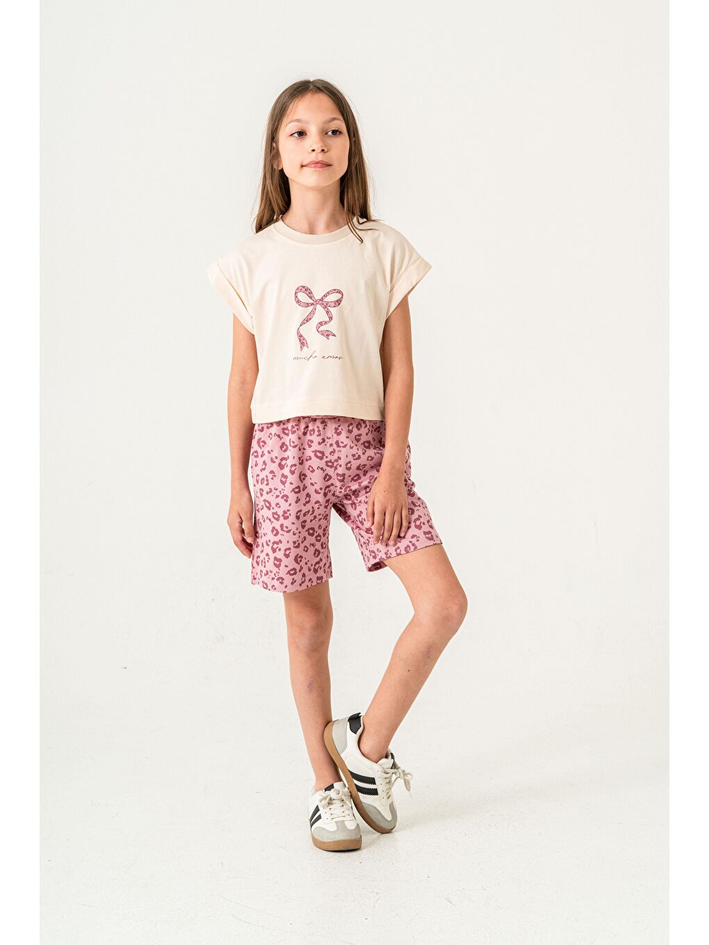 Pembe Mucho Amor Baskılı  Kız Çocuk Şort - Tişört Takımı-1
