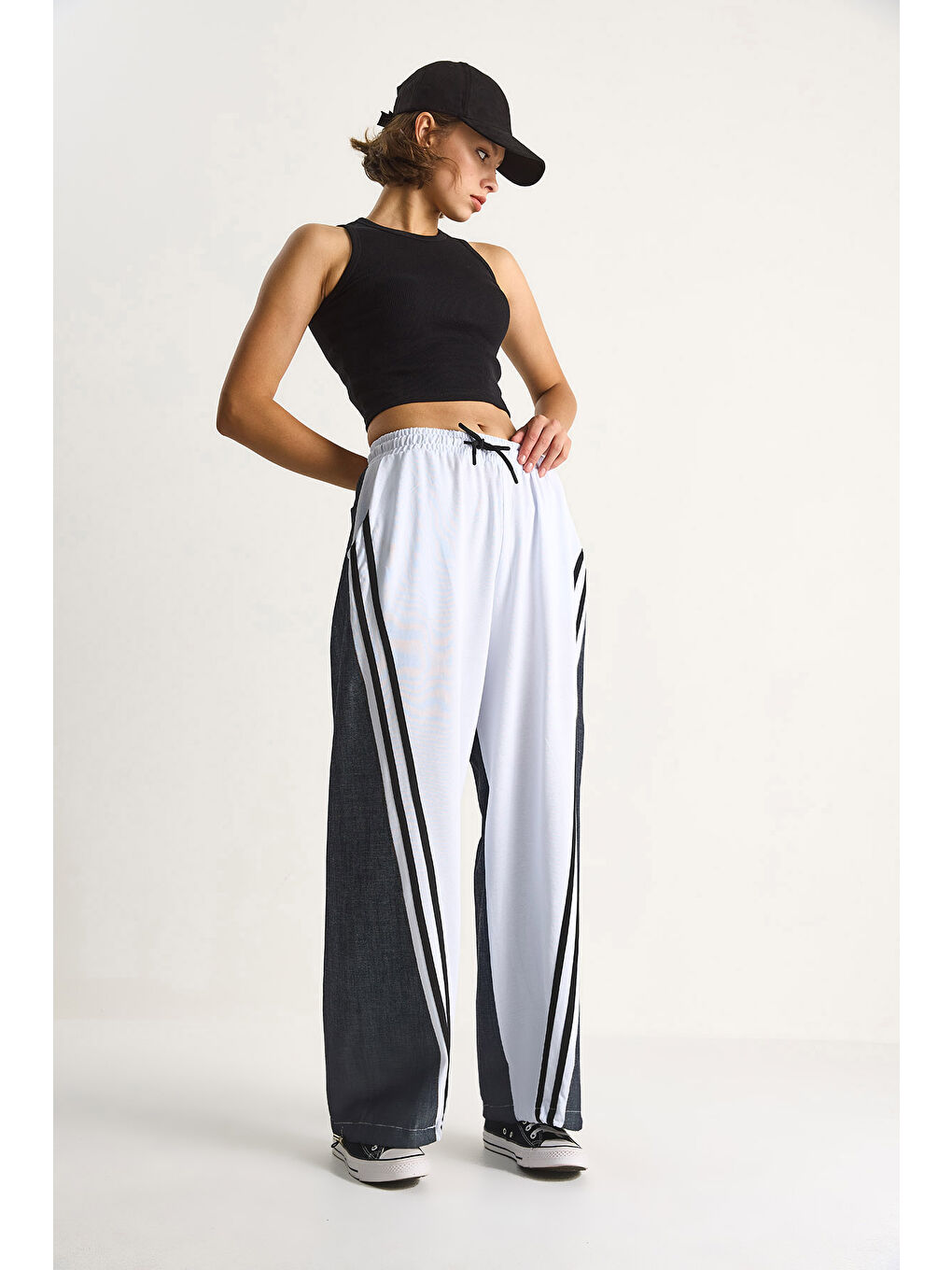 Antrasit Kadın Ayarlanabilir Paça Yüksek Bel Şerit Detaylı Pantolon-3