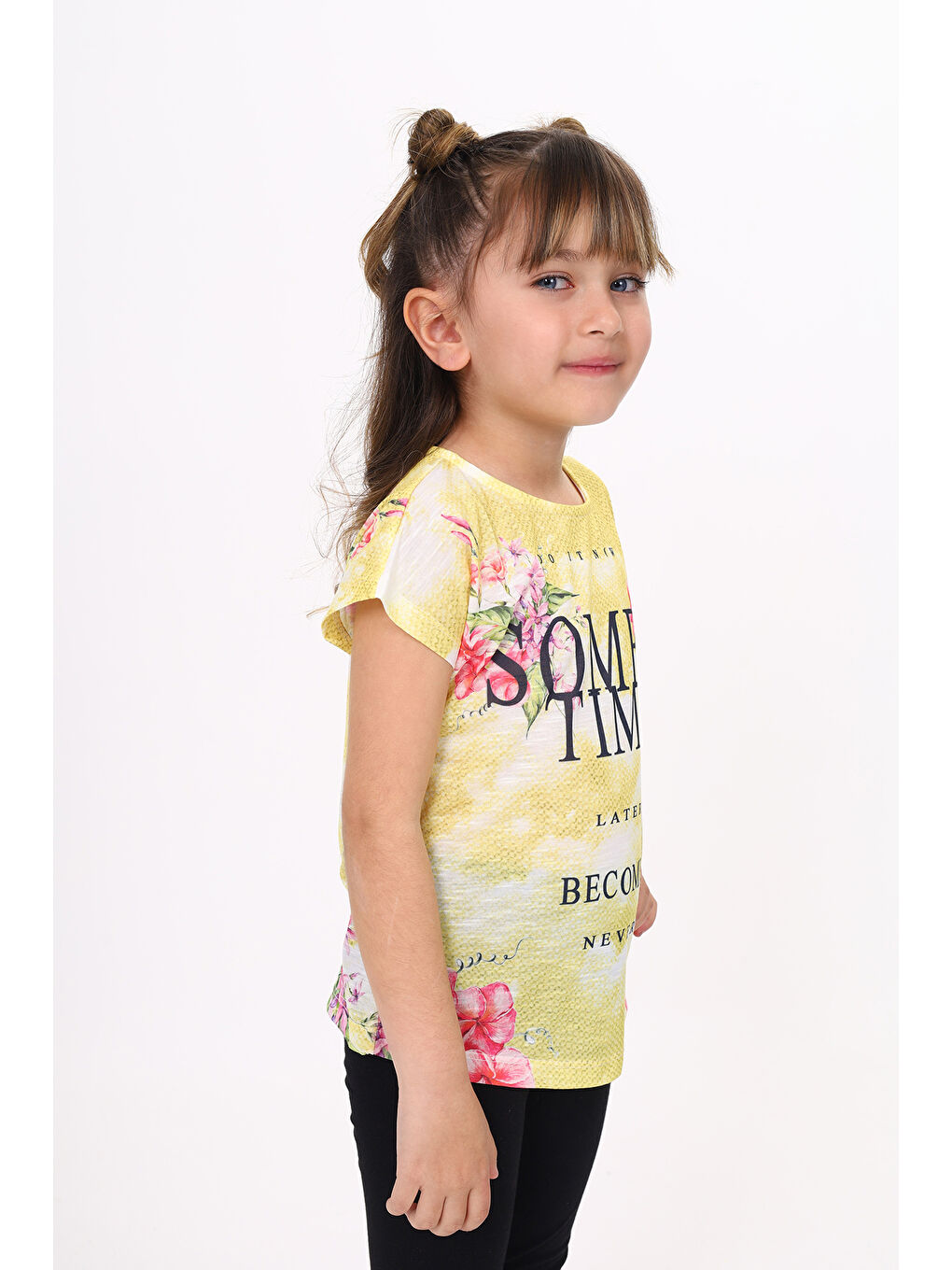 Sarı Kız Çocuk Sometimes Baskılı Tişört-2