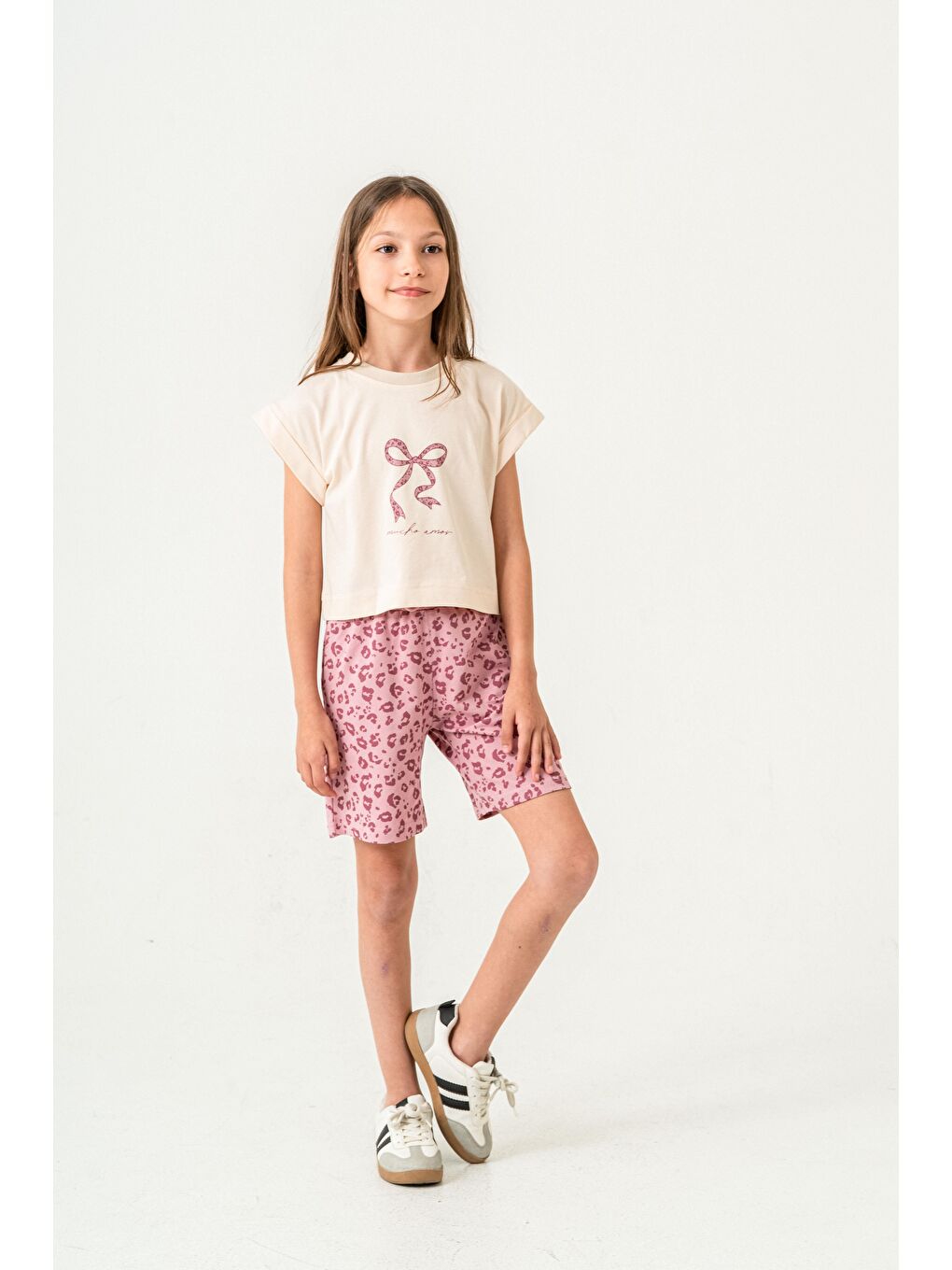 Pembe Mucho Amor Baskılı  Kız Çocuk Şort - Tişört Takımı-2