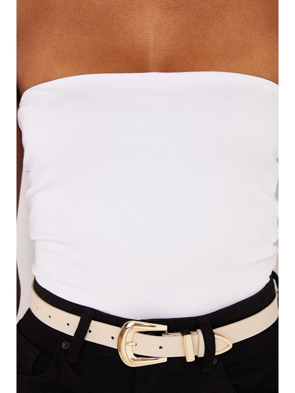 Kadın Slim Fit Dar Kesim Straplez Beyaz Body-2