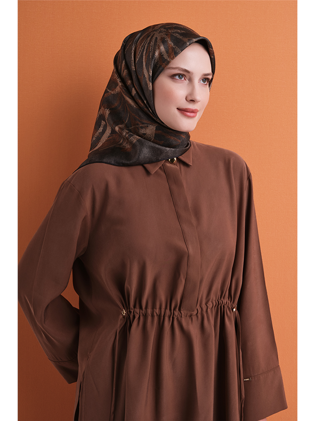 Kahverengi Saf İpek Twill Eşarp 9600d 35
