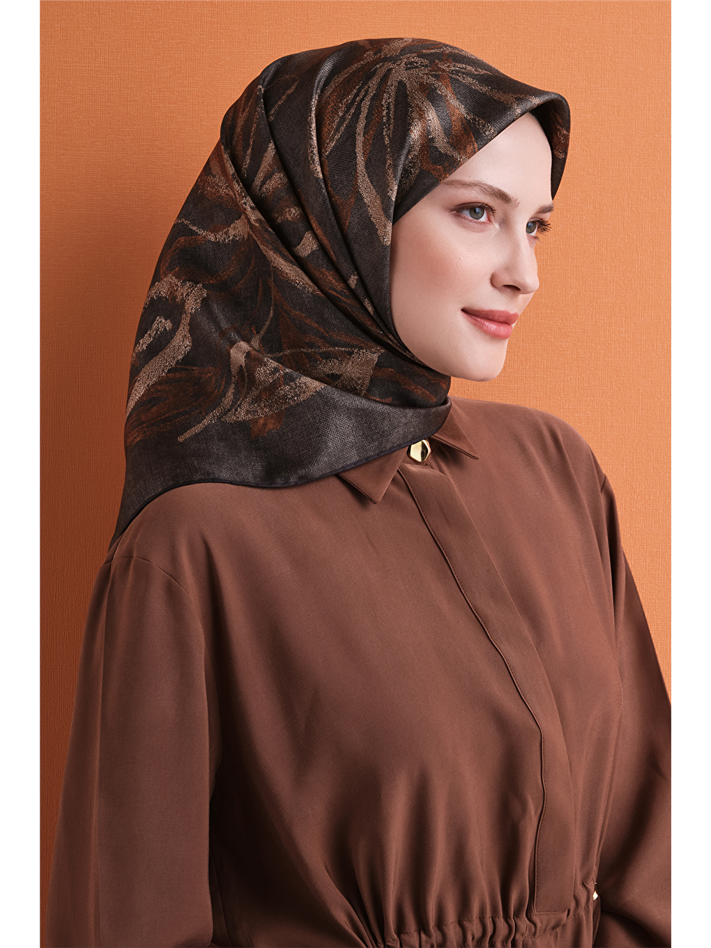 Kahverengi Saf İpek Twill Eşarp 9600d 35-1