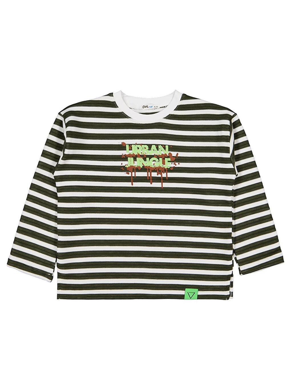 Boys Urban Baskılı Çizgili 6-9 Yaş Sweatshirt - Yeşil