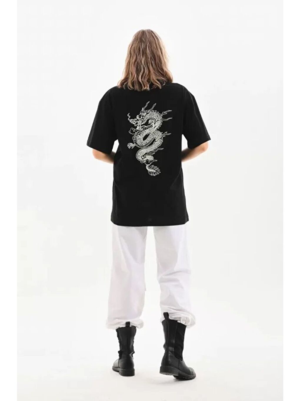 Unisex Baskılı Oversize T-Shirt - Siyah-2