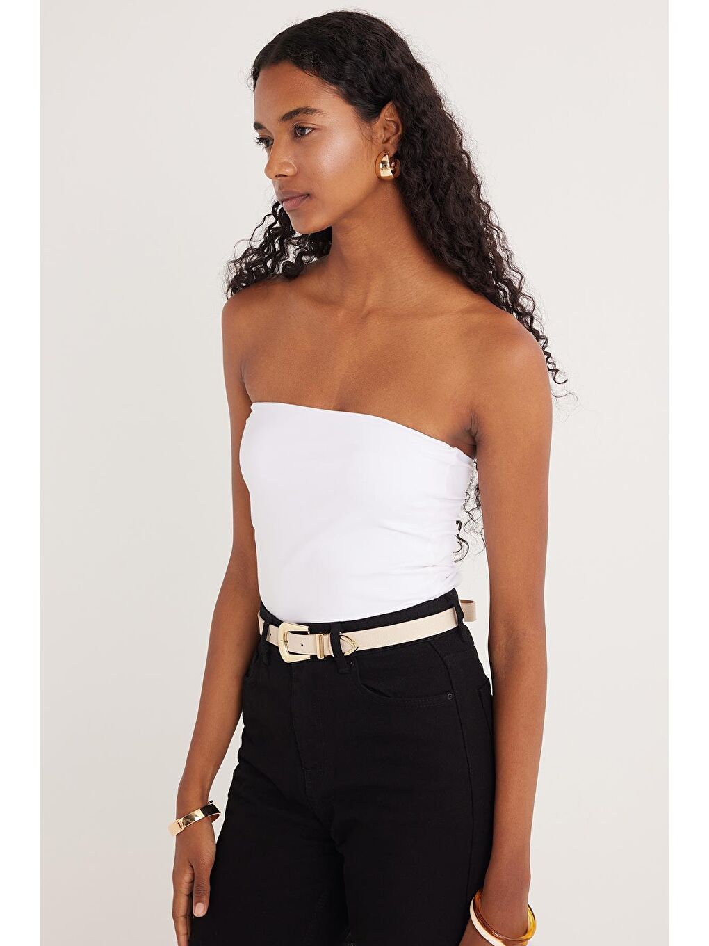 Kadın Slim Fit Dar Kesim Straplez Beyaz Body-4