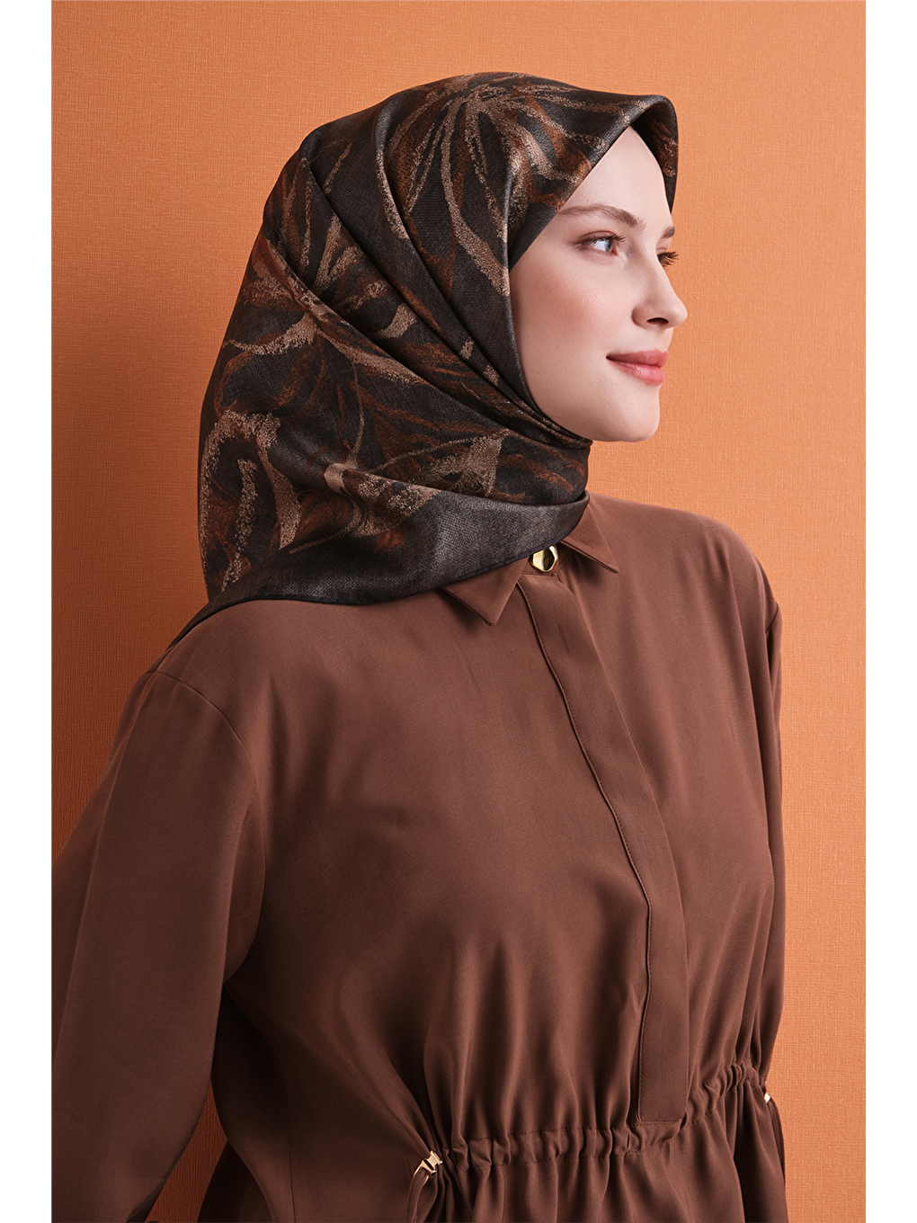 Kahverengi Saf İpek Twill Eşarp 9600d 35-2