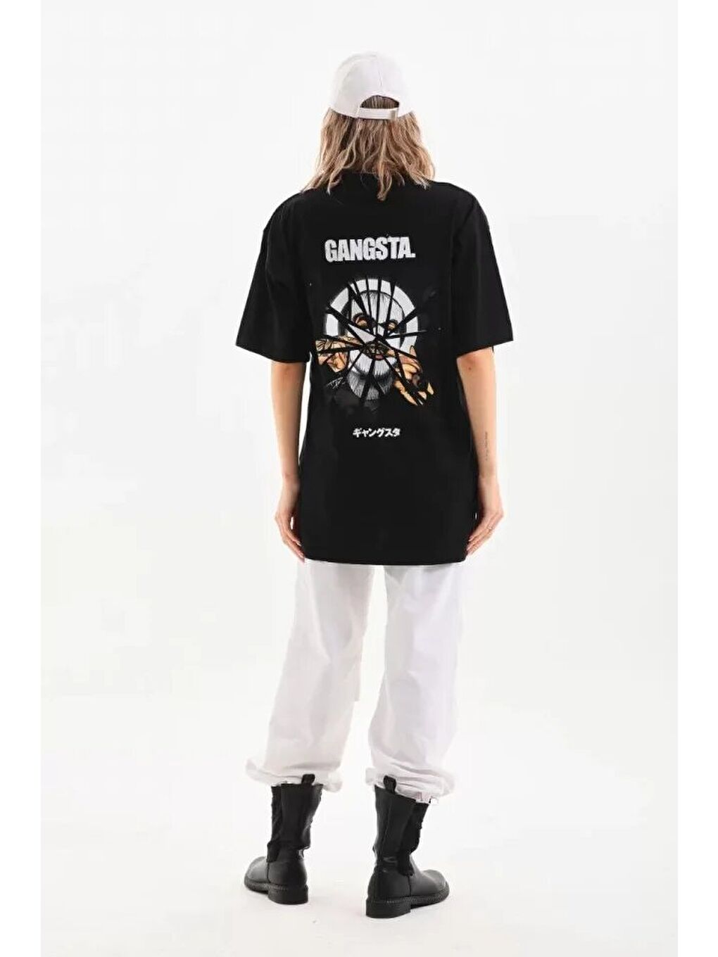 Unisex Baskılı Oversize T-Shirt - Siyah-1