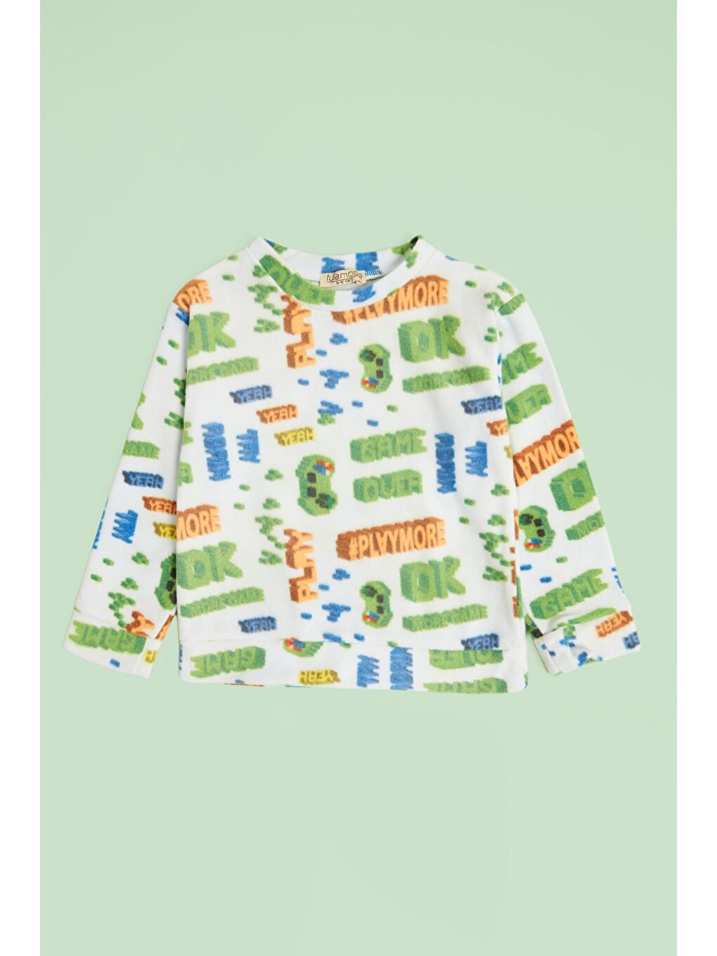 Mavi Ev Desenli Polar Unisex Çocuk Pijama Takımı-1