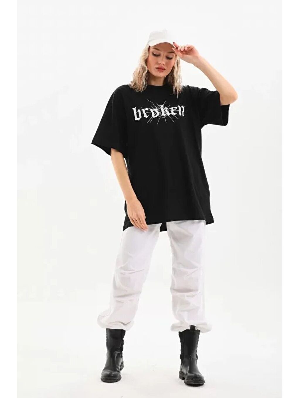 Unisex Baskılı Oversize T-Shirt - Siyah-2