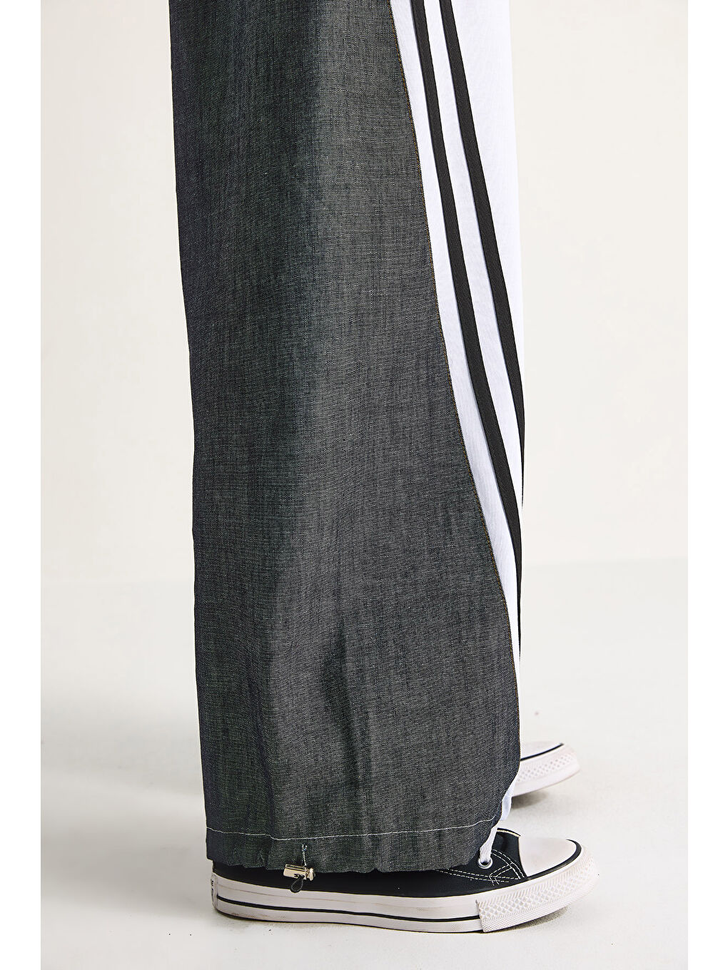 Antrasit Kadın Ayarlanabilir Paça Yüksek Bel Şerit Detaylı Pantolon-5