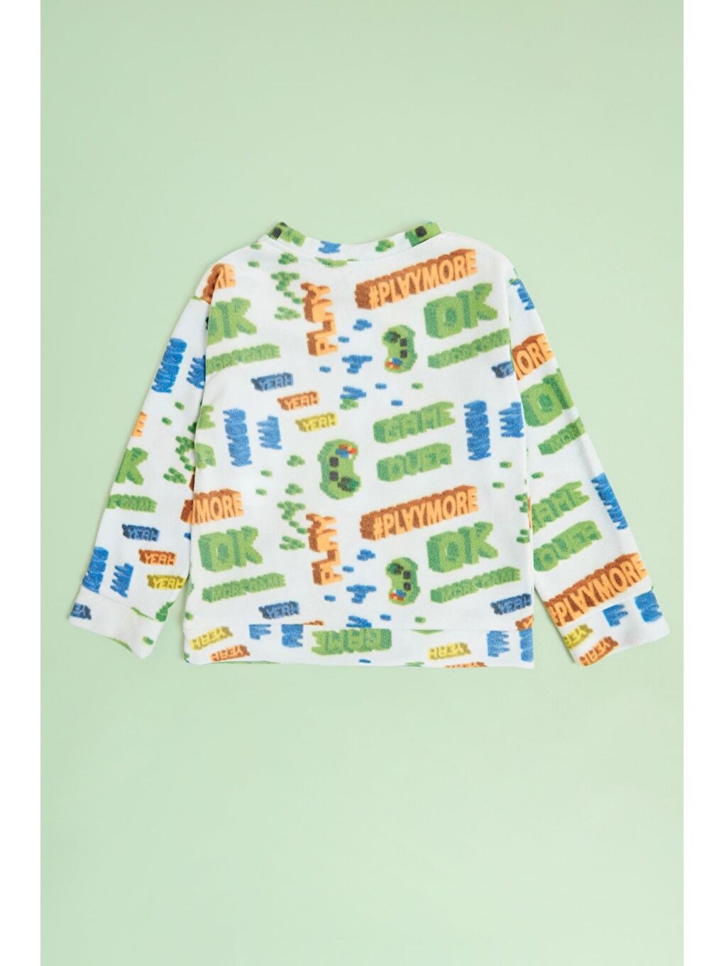 Mavi Ev Desenli Polar Unisex Çocuk Pijama Takımı-2