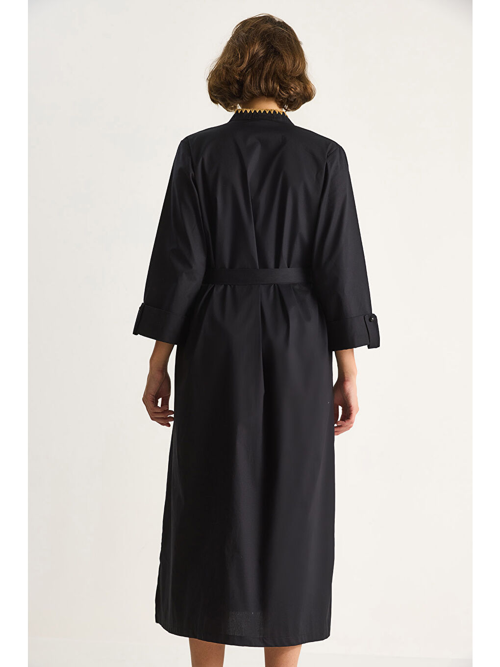 Siyah Kadın Hakim Yaka Cep Detaylı Uzun Elbise-5