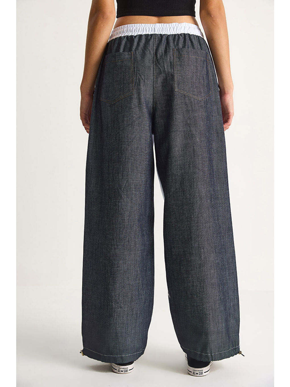 Antrasit Kadın Ayarlanabilir Paça Yüksek Bel Şerit Detaylı Pantolon-6