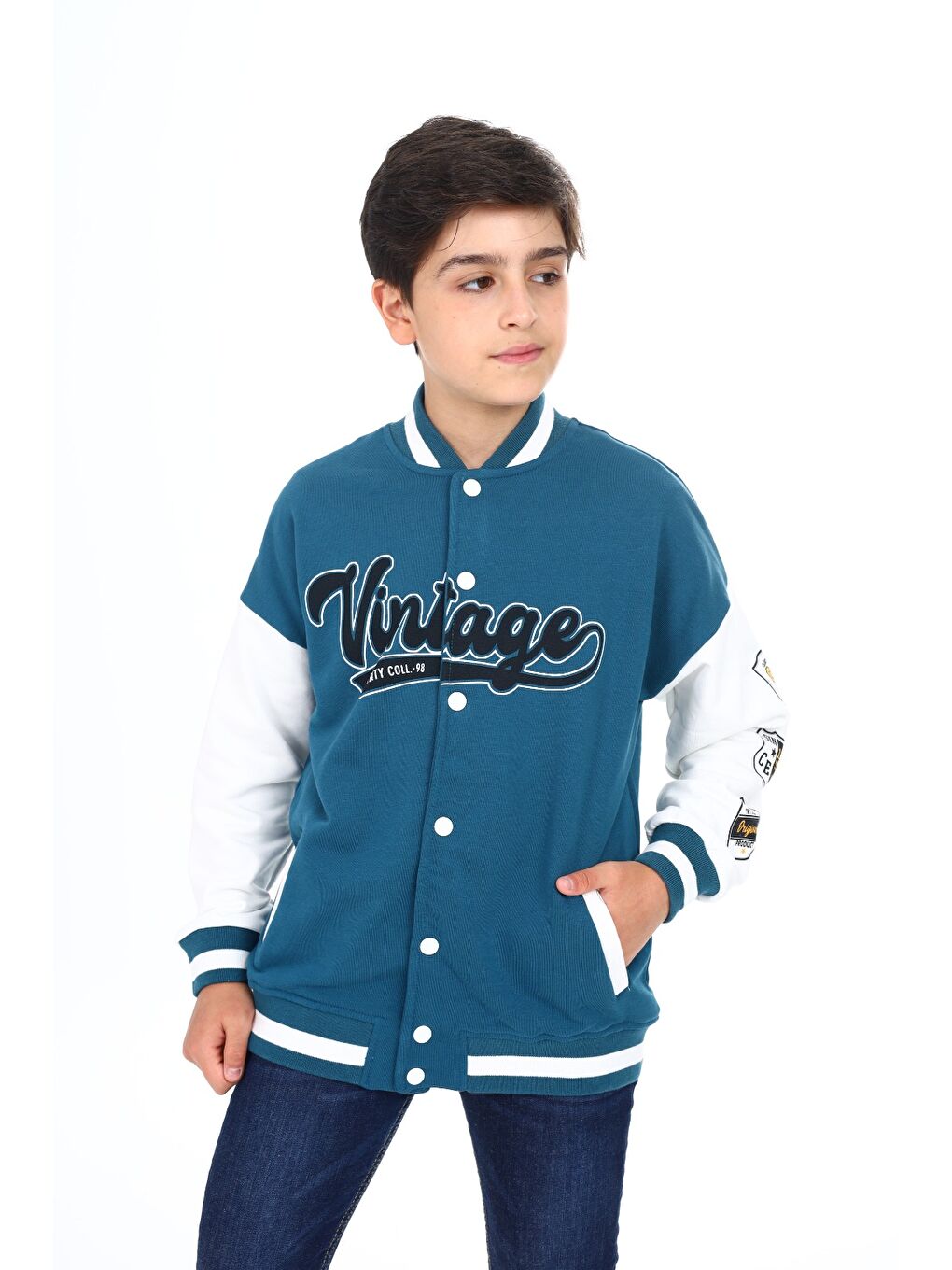 Petrol Erkek Çocuk Baskılı Kolej Hırka-4