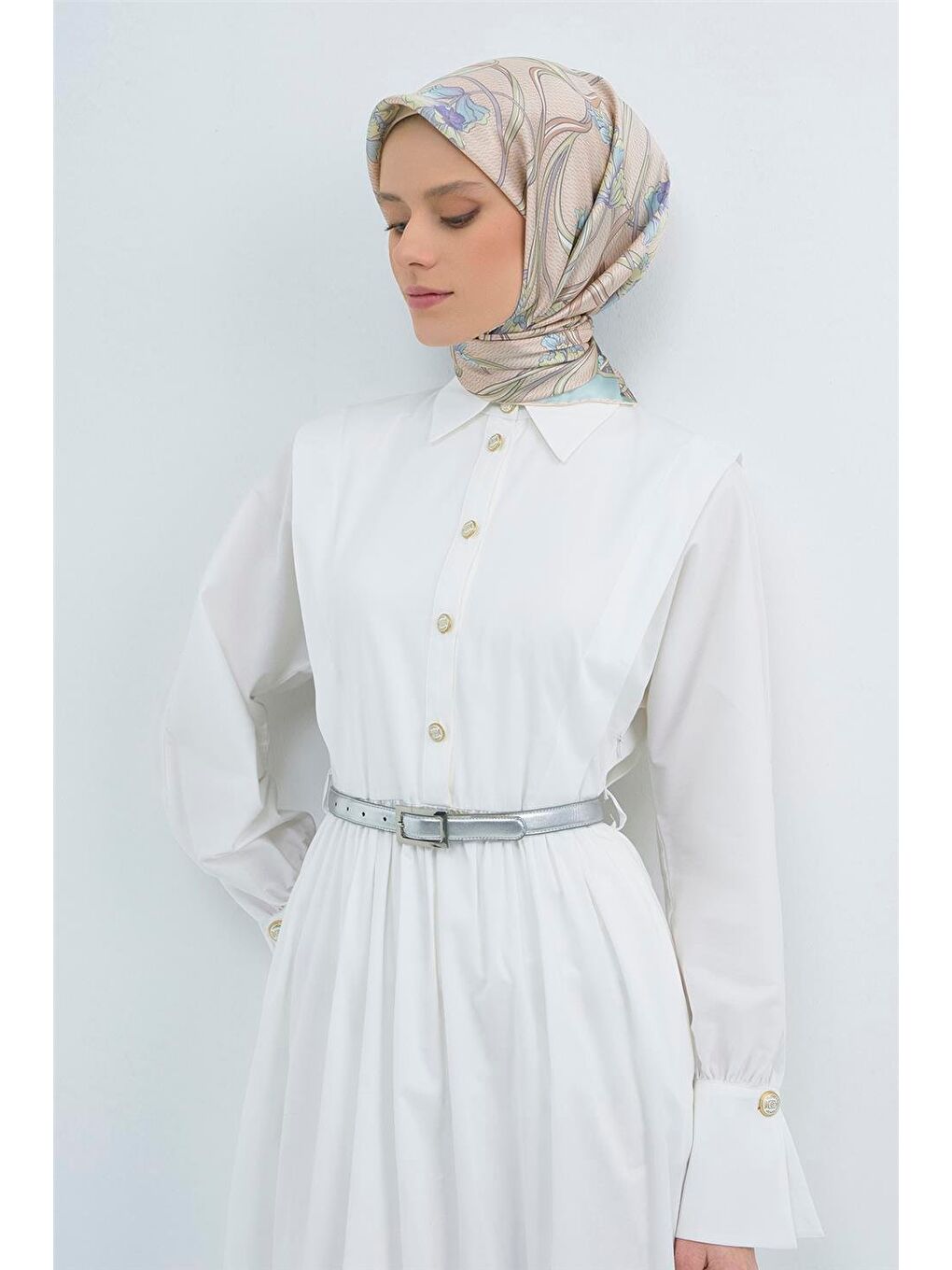 Bej Saf İpek Twill Eşarp 9512D 31