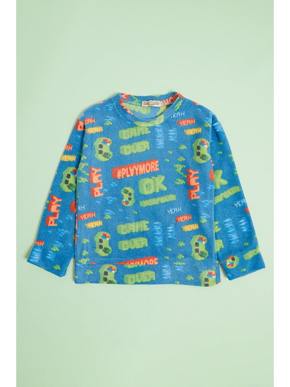 İndigo Ev Desenli Polar Unisex Çocuk Pijama Takımı-1