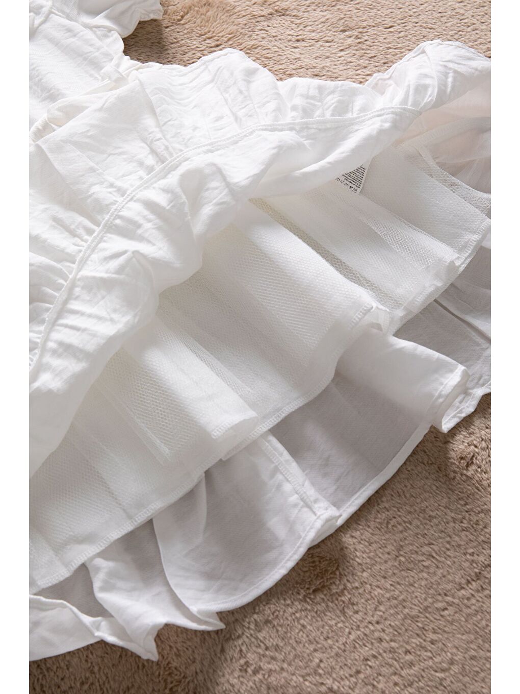 Beyaz Fırfır Detaylı Kısa Kol Kız Çocuk Pileli Elbise 22652-3