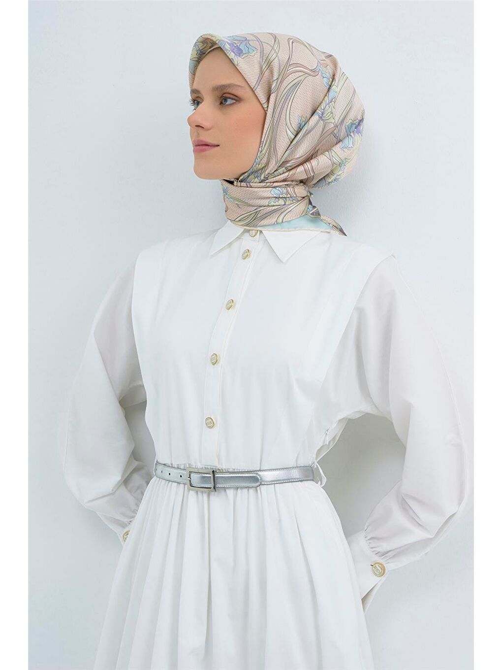 Bej Saf İpek Twill Eşarp 9512D 31-1