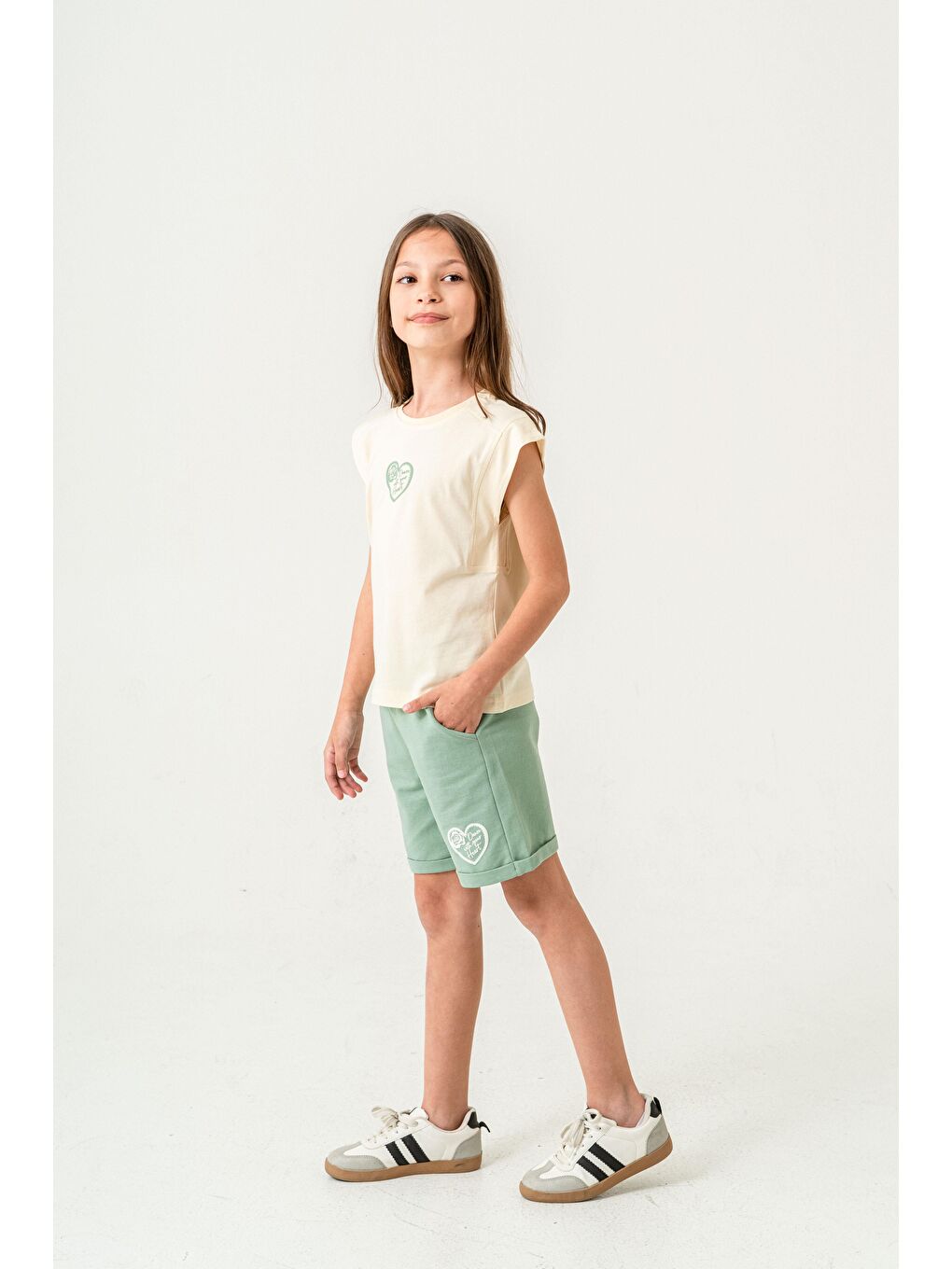 Yeşil Dance With Your Heart Baskılı  Kız Çocuk Şort - Tişört Takımı-1