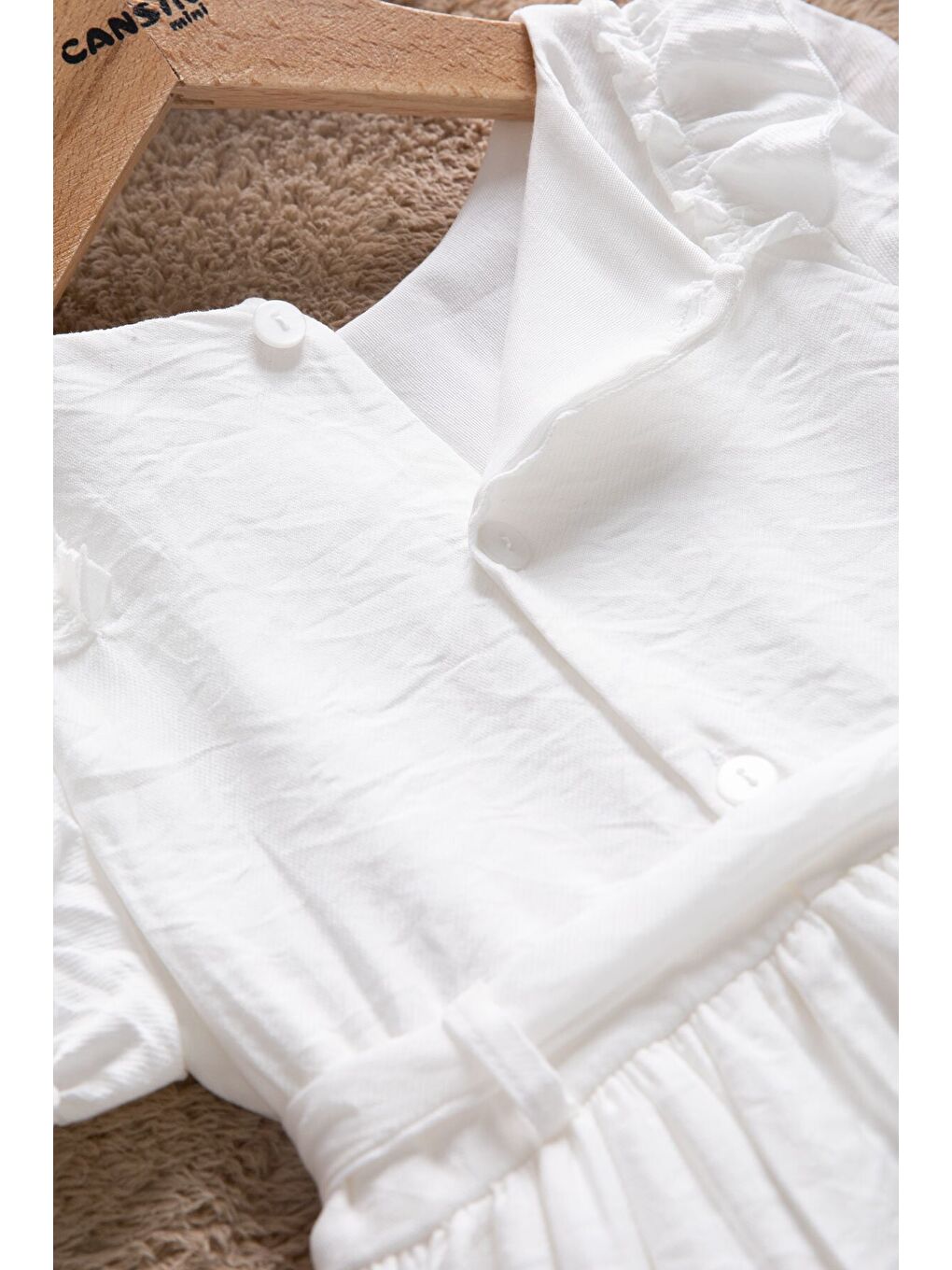 Beyaz Fırfır Detaylı Kısa Kol Kız Çocuk Pileli Elbise 22652-4