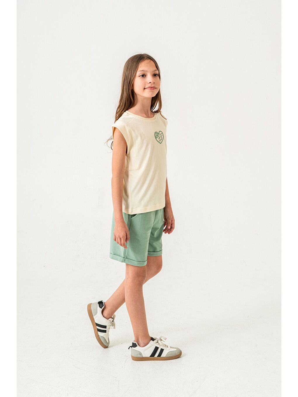 Yeşil Dance With Your Heart Baskılı  Kız Çocuk Şort - Tişört Takımı-3