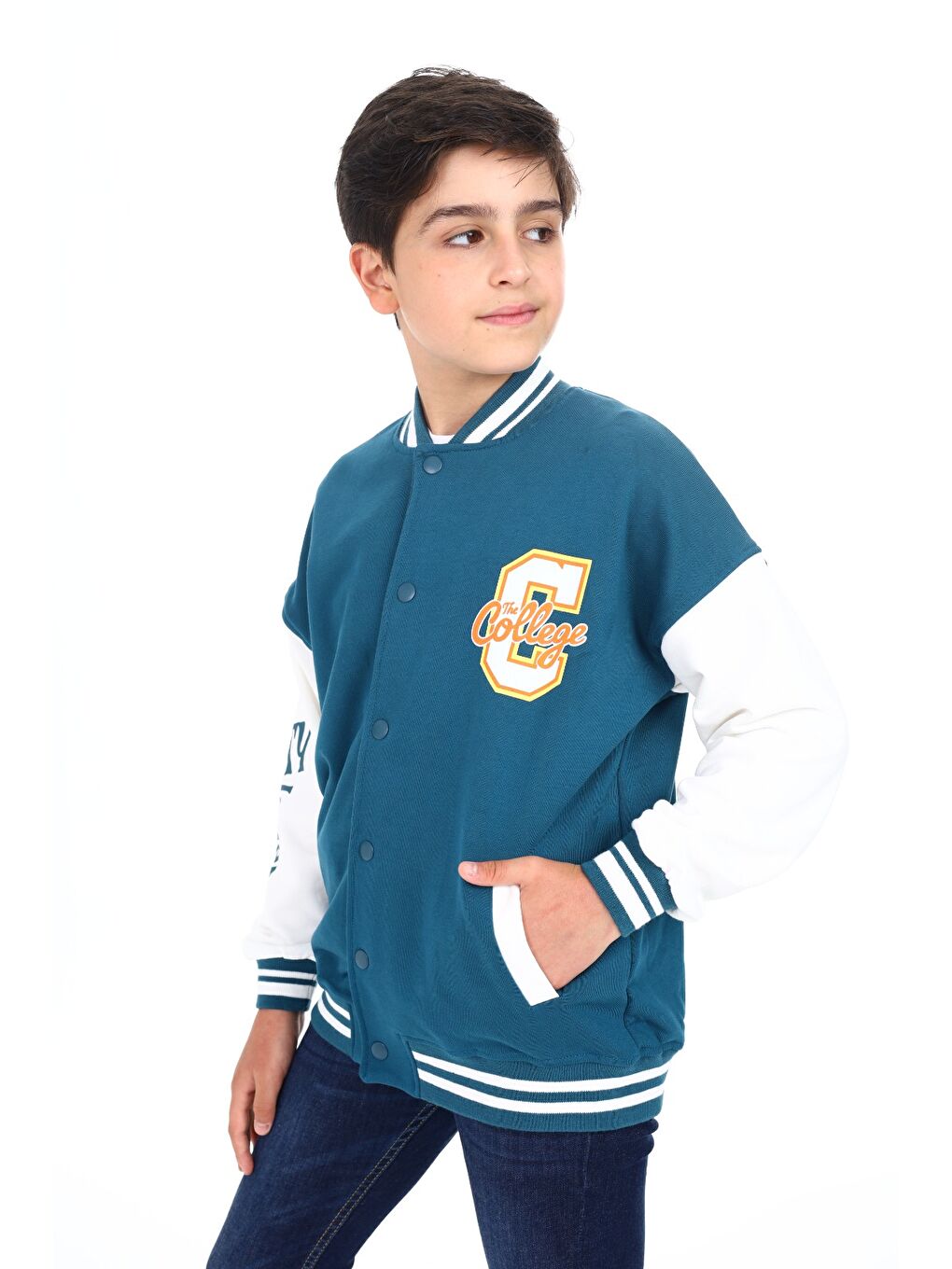 Petrol Erkek Çocuk Baskılı Kolej Hırka-1