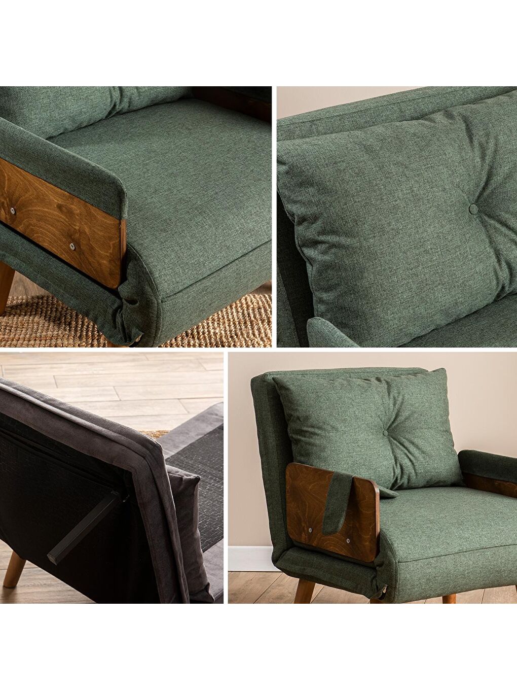 Cosmo Tekli Katlanır Yataklı Koltuk - Keten Haki-3