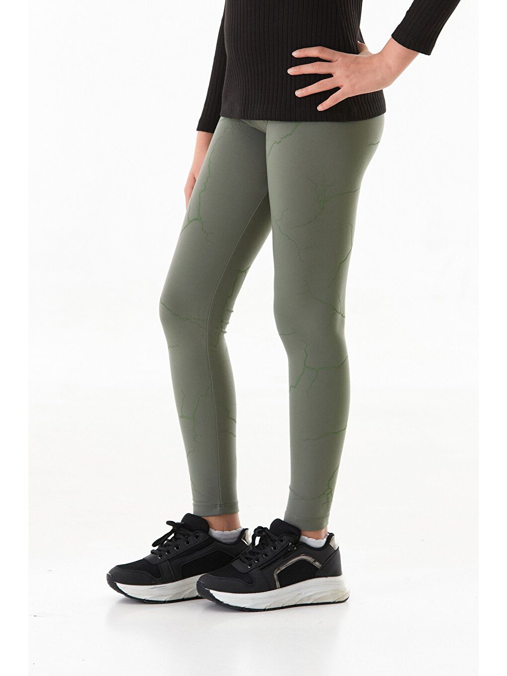 Haki Kabartma Baskılı Kız Çocuk Tayt-2