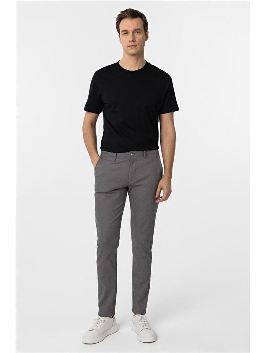 Gri Slim Armürlü Pantolon