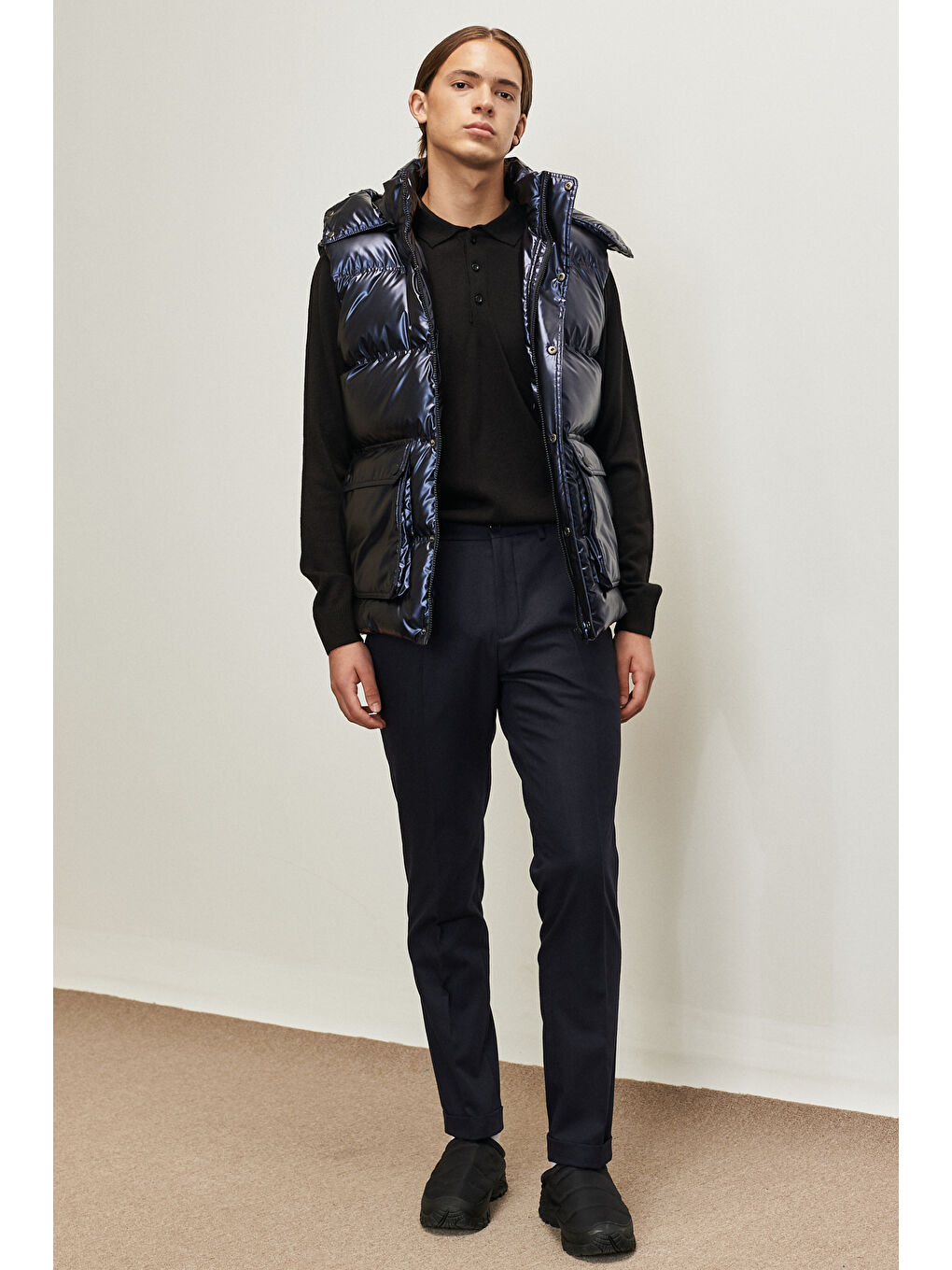 Erkek Lacivert Standart Fit Normal Kesim Kapüşonlu Şişme Yelek-1