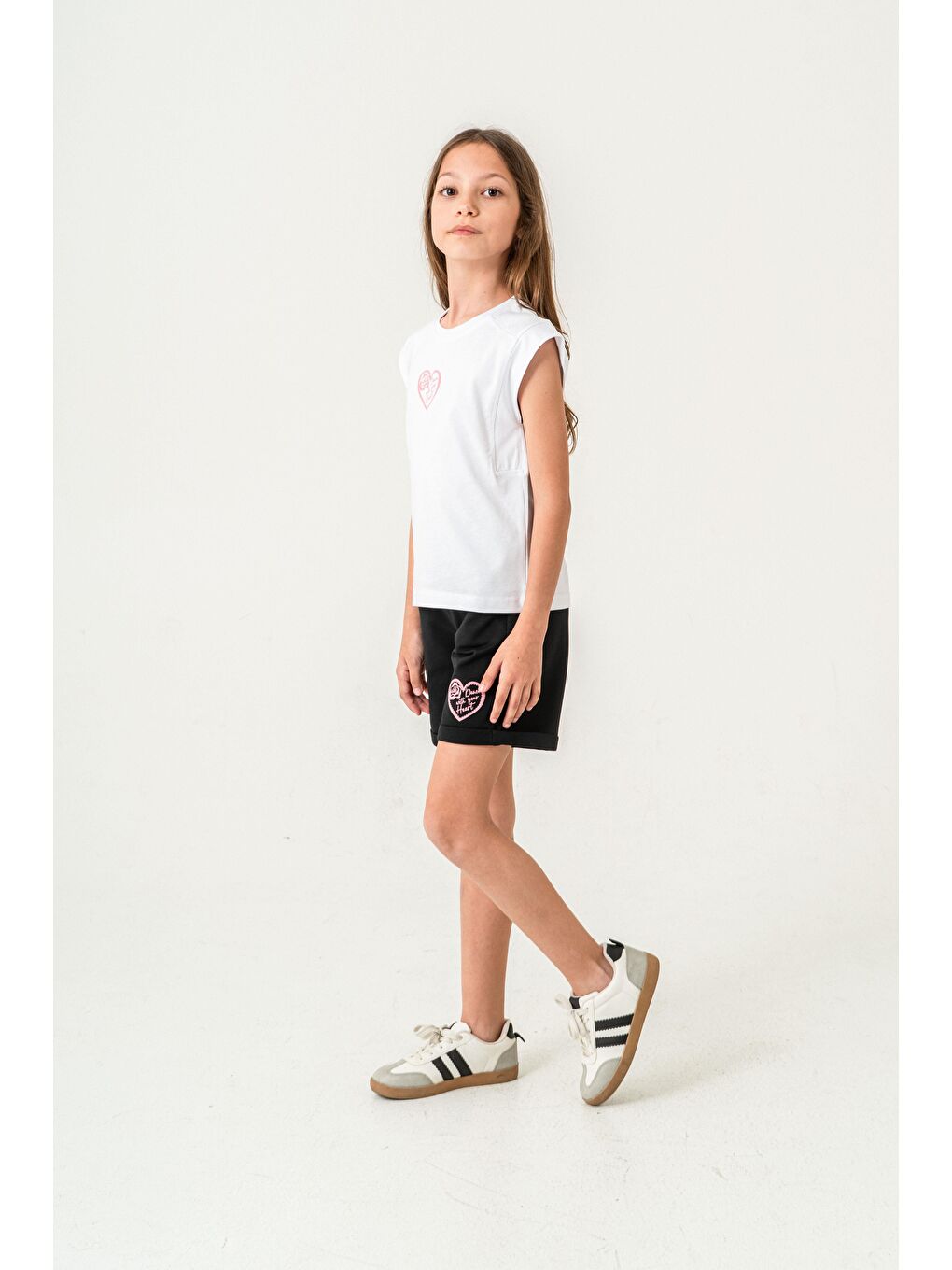 Siyah Dance With Your Heart Baskılı  Kız Çocuk Şort - Tişört Takımı-1