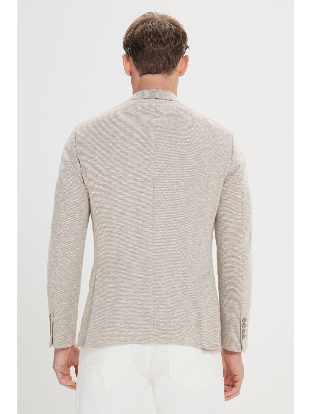 Erkek Bej Dar Kesim Kırlangıç Yaka Pamuklu Desenli Blazer Ceket-4