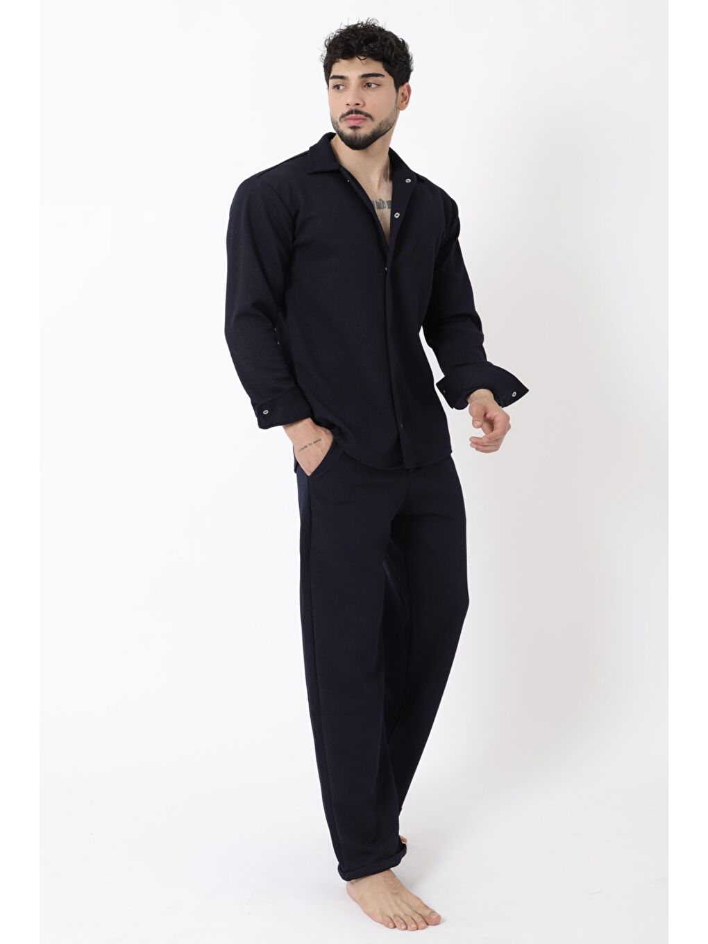 Lacivert Örme Çıtçıtlı Kışlık Erkek Jogger Takım QM 6336-2011_72010