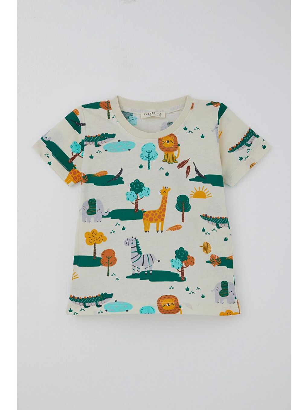 Erkek Çocuk Şortlu Pijama Takımı Safari Temalı Sevimli Hayvancıklar Desenli Sarı (1.5-5 Yaş)-1