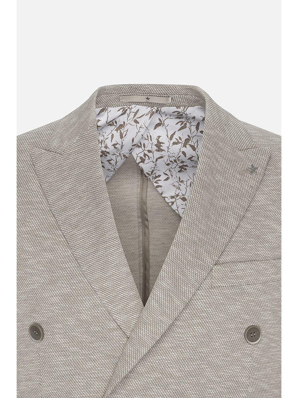 Erkek Bej Dar Kesim Kırlangıç Yaka Pamuklu Desenli Blazer Ceket-6