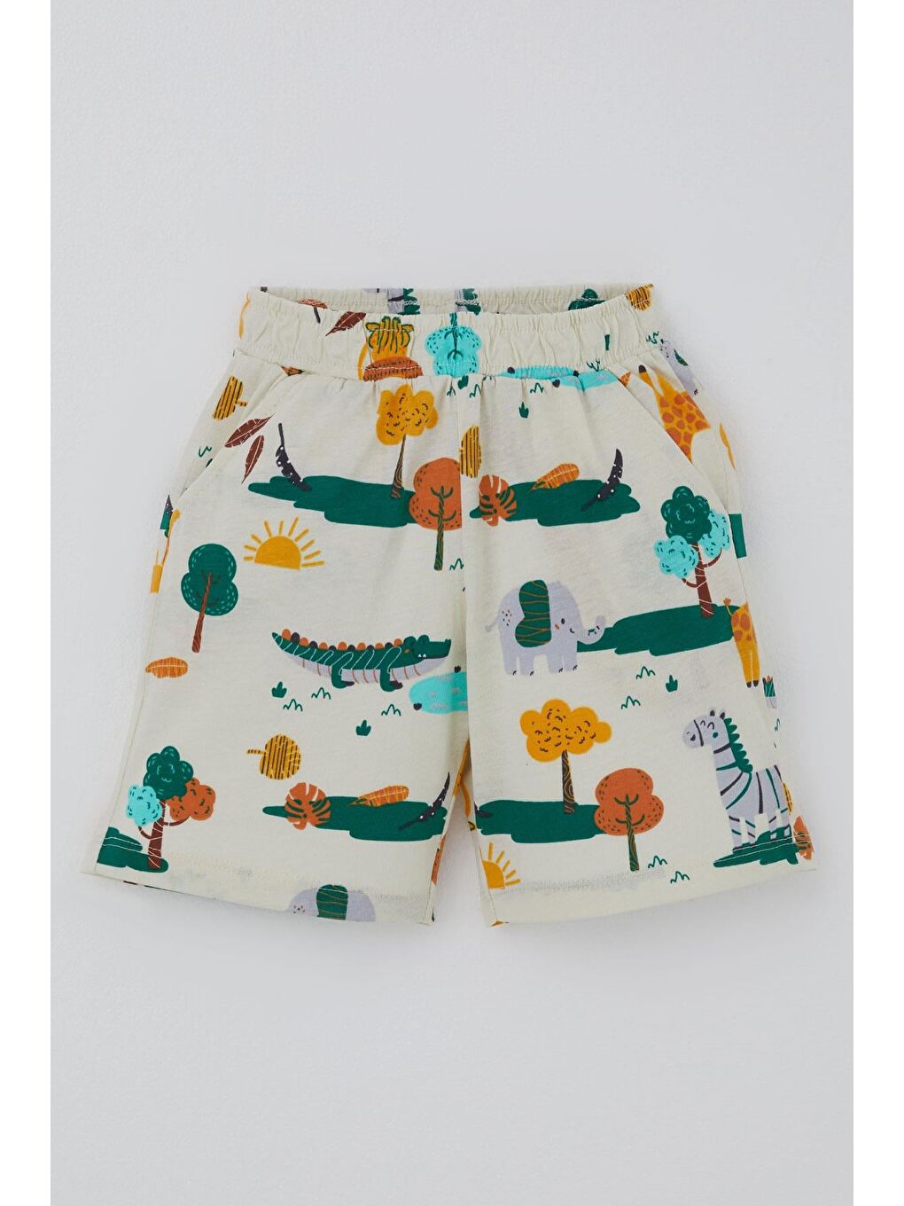Erkek Çocuk Şortlu Pijama Takımı Safari Temalı Sevimli Hayvancıklar Desenli Sarı (1.5-5 Yaş)-2