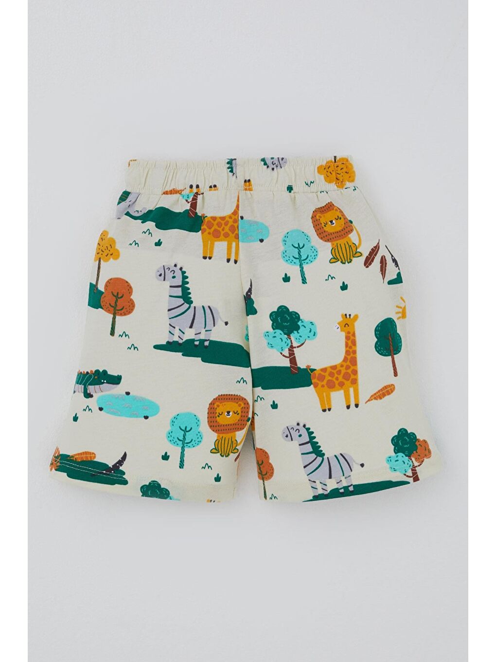 Erkek Çocuk Şortlu Pijama Takımı Safari Temalı Sevimli Hayvancıklar Desenli Sarı (1.5-5 Yaş)-4