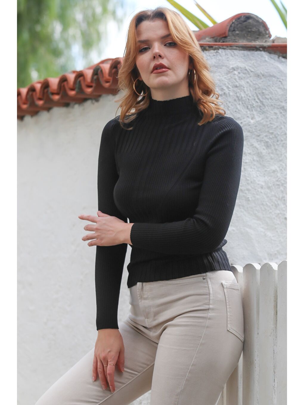 Siyah Balıkçı Yaka Uzun Kol Triko Kazak 57 50-4