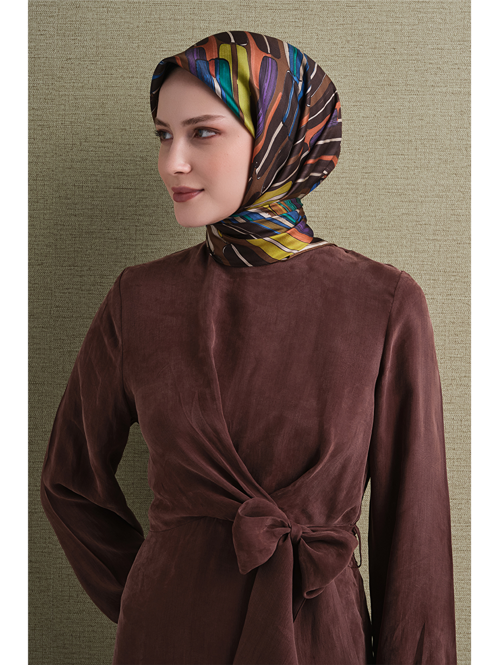 Kahverengi Saf İpek Twill Eşarp 9616d 03