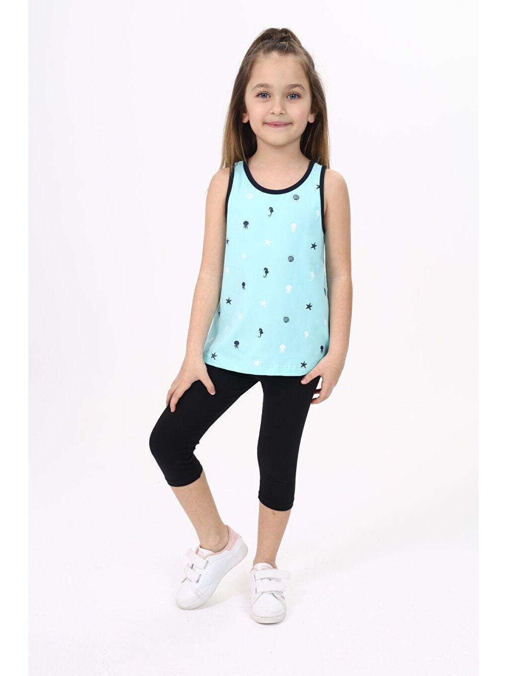 Turkuaz Kız Çocuk Baskılı Atlet-1