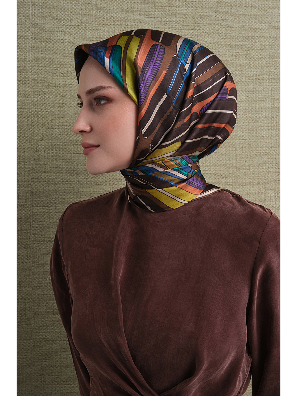 Kahverengi Saf İpek Twill Eşarp 9616d 03-1