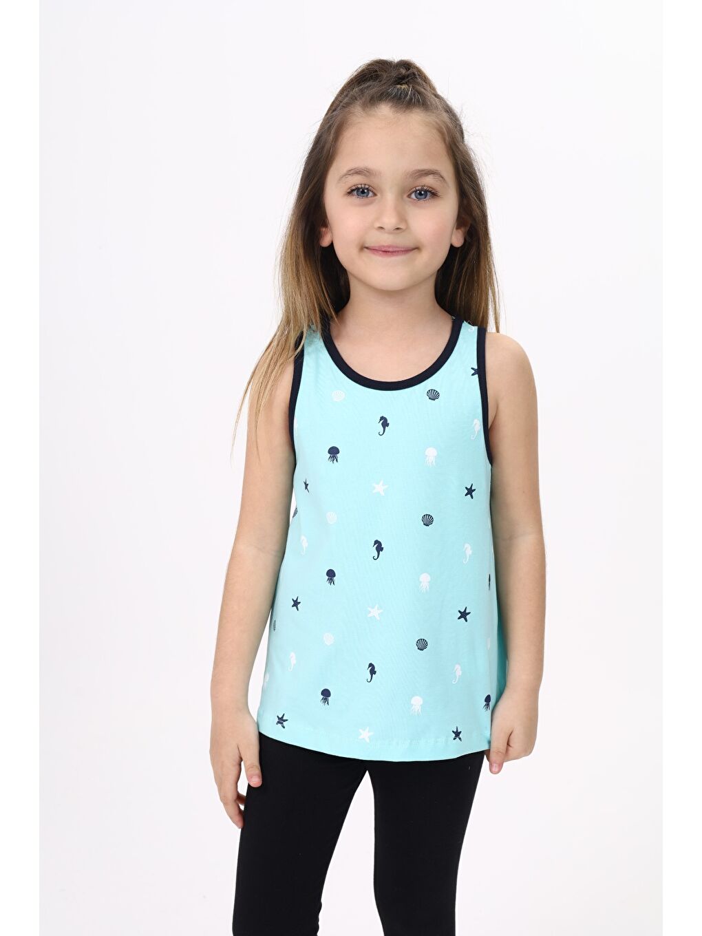 Turkuaz Kız Çocuk Baskılı Atlet-4