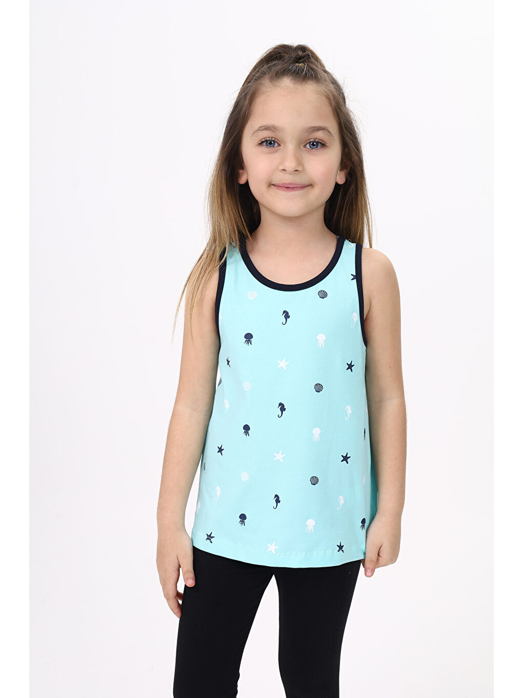 Turkuaz Kız Çocuk Baskılı Atlet-5