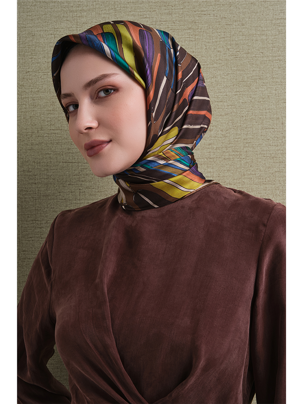 Kahverengi Saf İpek Twill Eşarp 9616d 03-2