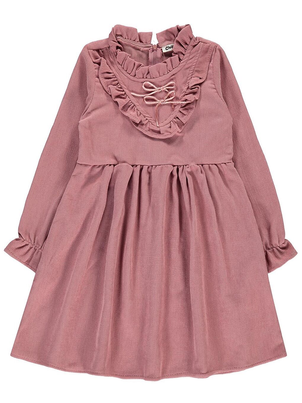 Pembe Girls Yaka Fırfırlı 10-13 Yaş Elbise - Pudra 13-14 Yaş
