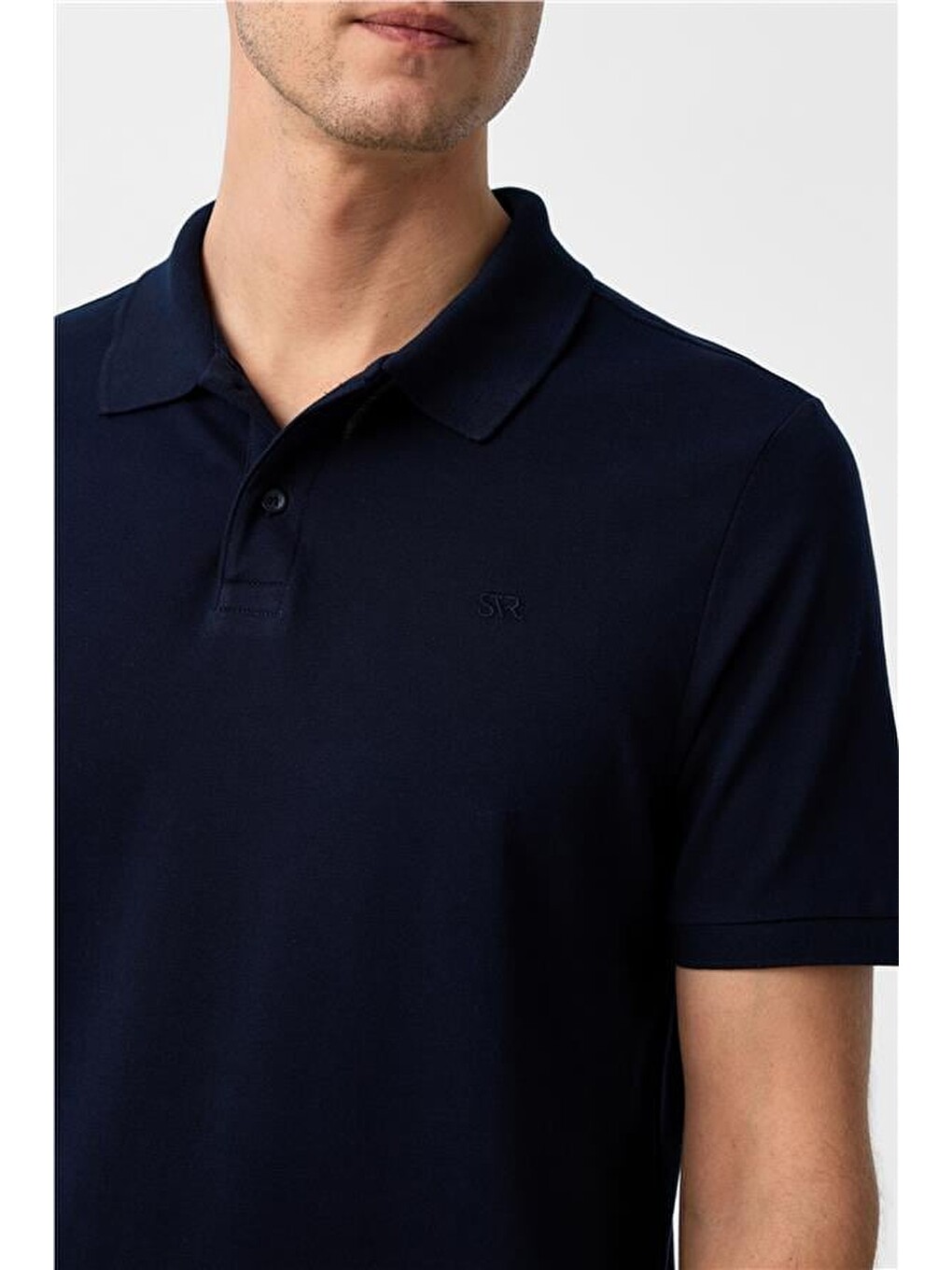 Lacivert Regular Düz Polo Yaka Tişört-1